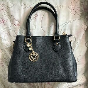 KK XIU Faux Black Leather Satchel Bag